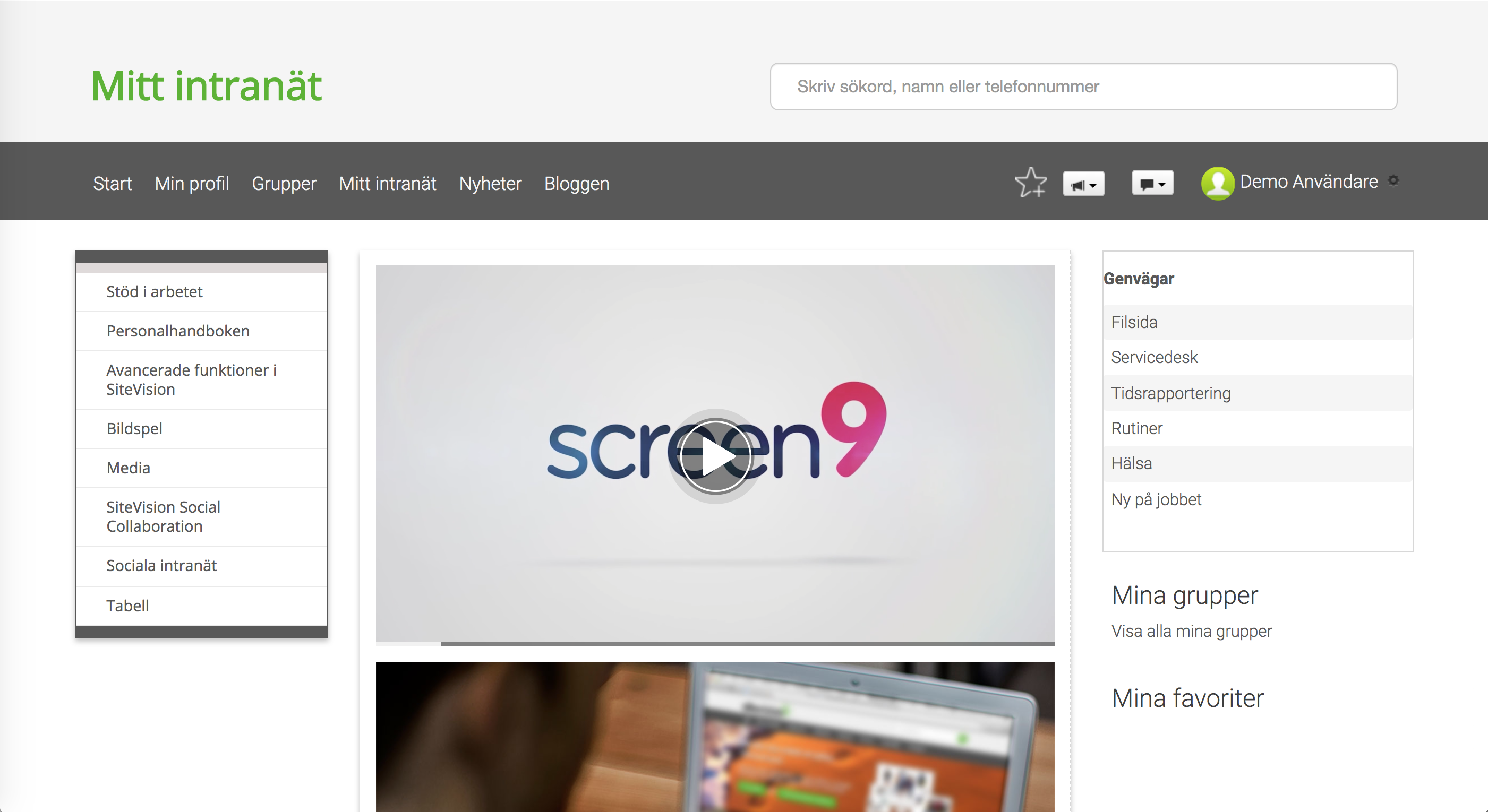 Screen9 Video for SiteVision